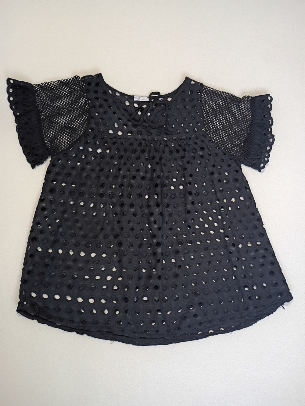 Wet Seal Black Eyelet Mesh Lace Flutter Sleeve Top Whimsigoth Babydoll